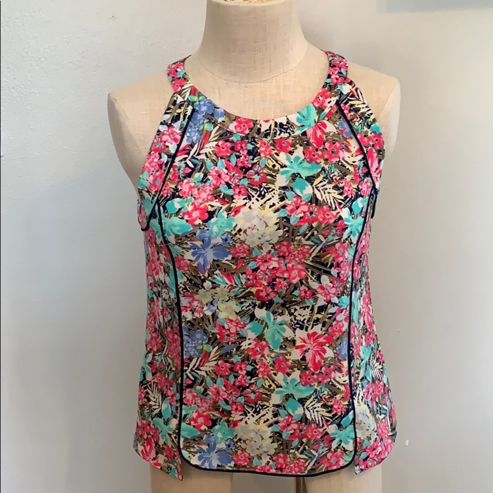 Pink & Teal Floral Print sleeveless Top